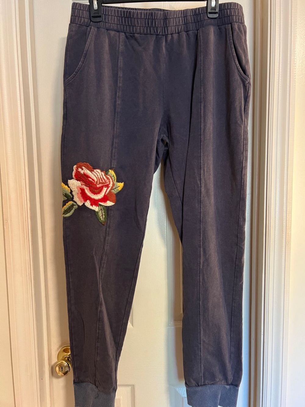 Jaded Gypsy Embroidered Rose Dark Charcoal Joggers